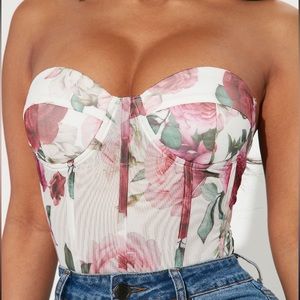 Fashion Nova Floral Bustier Top - Pink and White
